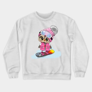 Cute owl on a snowboard Crewneck Sweatshirt